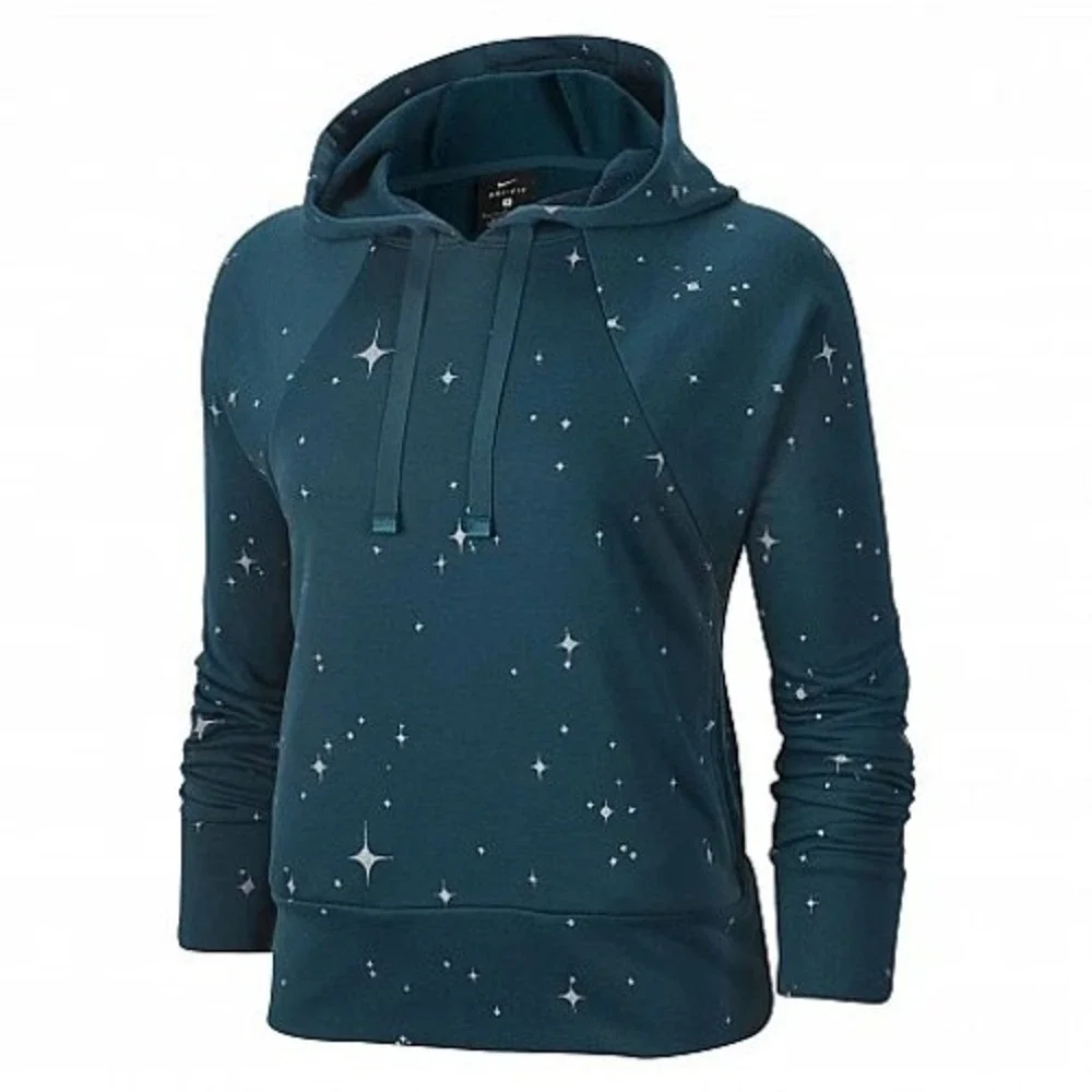 Nike Dri-Fit‎ Get Fit Star Print Hoodie Womens Medium Teal Sweatshirt CJ0008-347